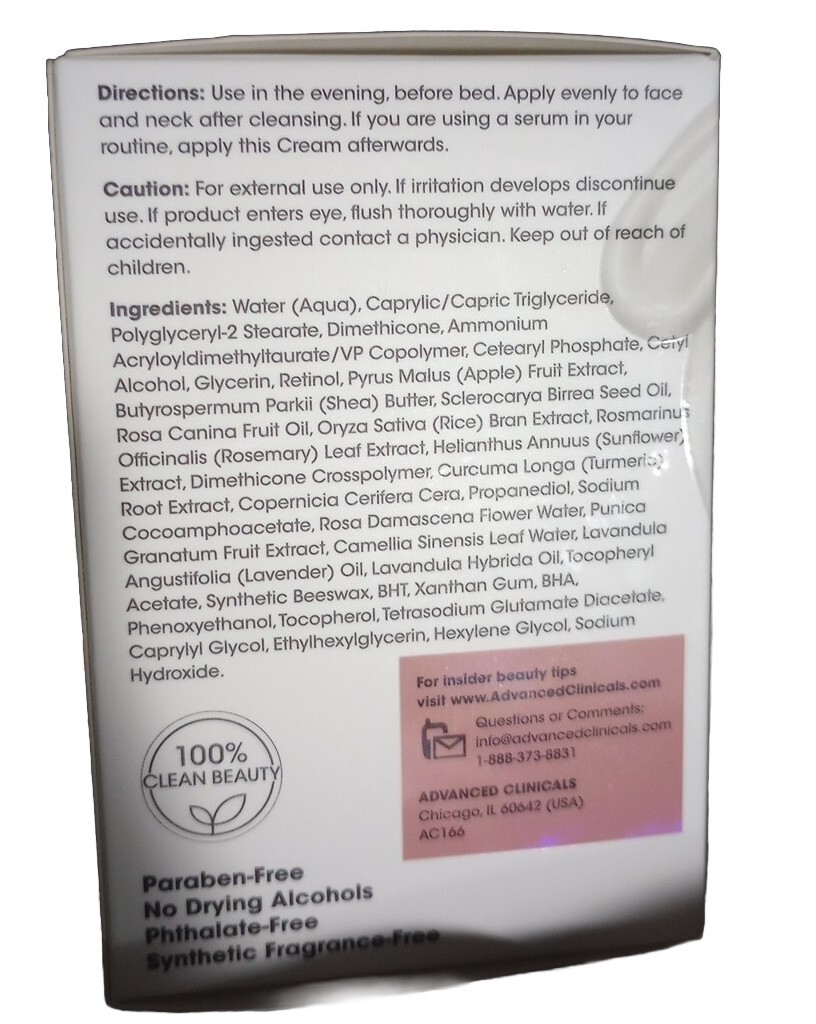 ADVANCED CLINICALS Encapsulated Retinol Rapid Wrinkle Rewind Cream 2FlOz.59mlNIB