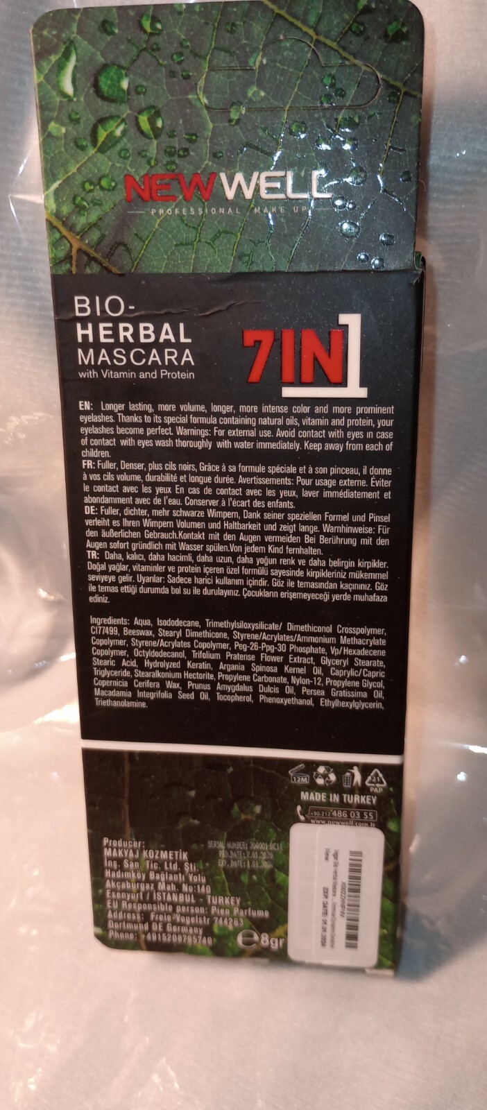 New Well Bio Herbal 7IN1 Mascara W/Vitamin & Protein Argan Oil Keratin+More.