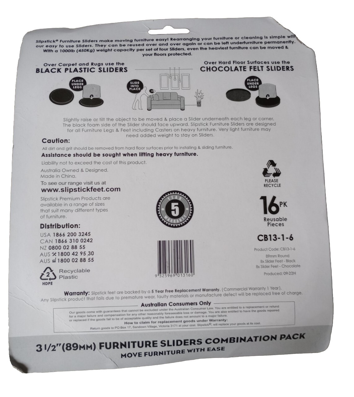 Slipstick Premium Furniture Sliders for All Floor Surfaces 16 Piece Moving Ki…