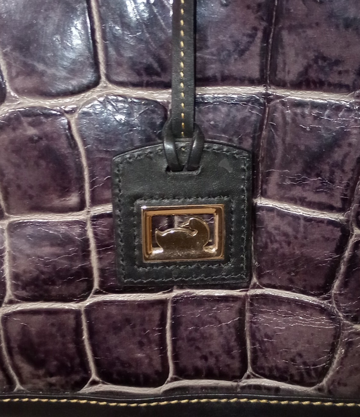 Dooney & Bourke Purple Tote Shoulder Bag Croc Embs Leather.
