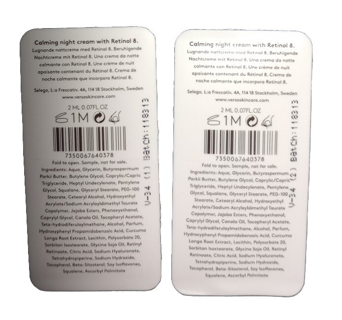 VERSO Skincare Night Cream with Retinol 8 0.07 fl.oz 2 ml. Sample Size-2Lot.