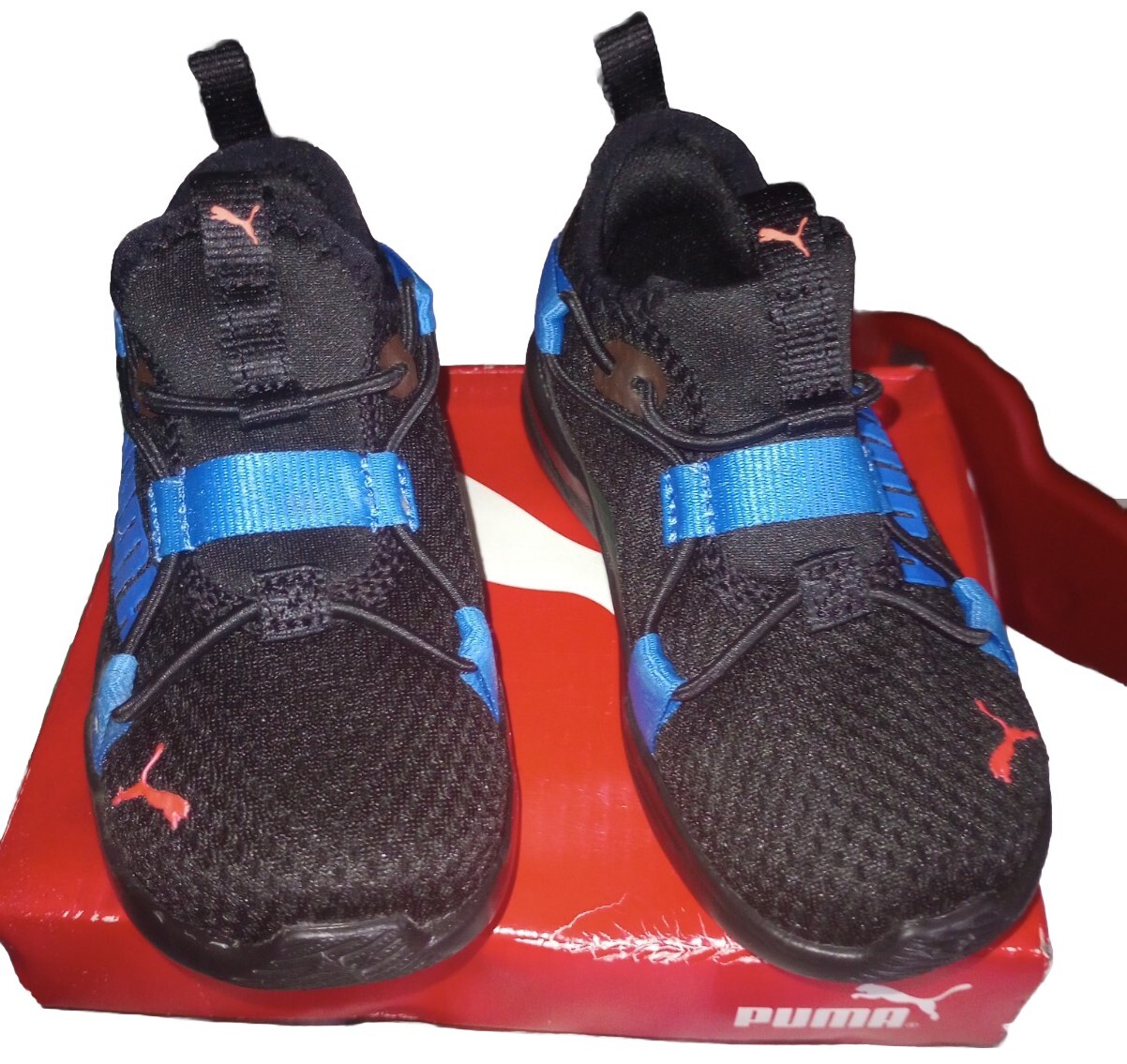 NEW  KIDS TODDLER SZ 6C PUMA RS-X RUNNING SHOE SNEAKER BLACK BLUE NEON.