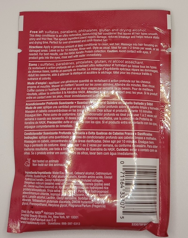 Hask KERATIN PROTEIN Smoothing Deep Conditioner- Lot of 2 Pks: 1.75 oz each. NEW