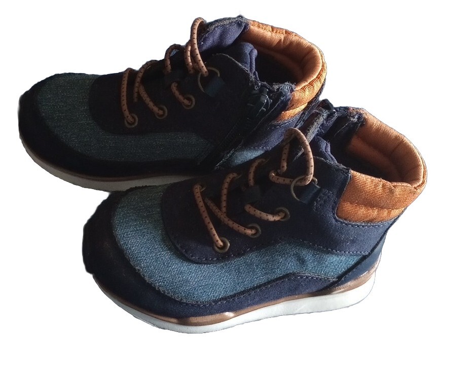 Old Navy Toddler Boy Size 7 Sneaker Boot Ankle Mid Zipper Blue Play Condition.