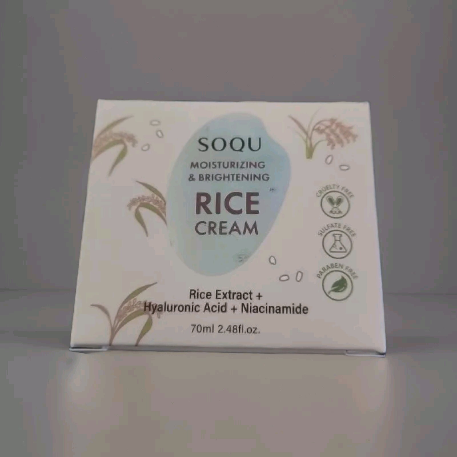SOQU Moisturizing & Brightening Rice Cream 2.48 fl.oz NIB