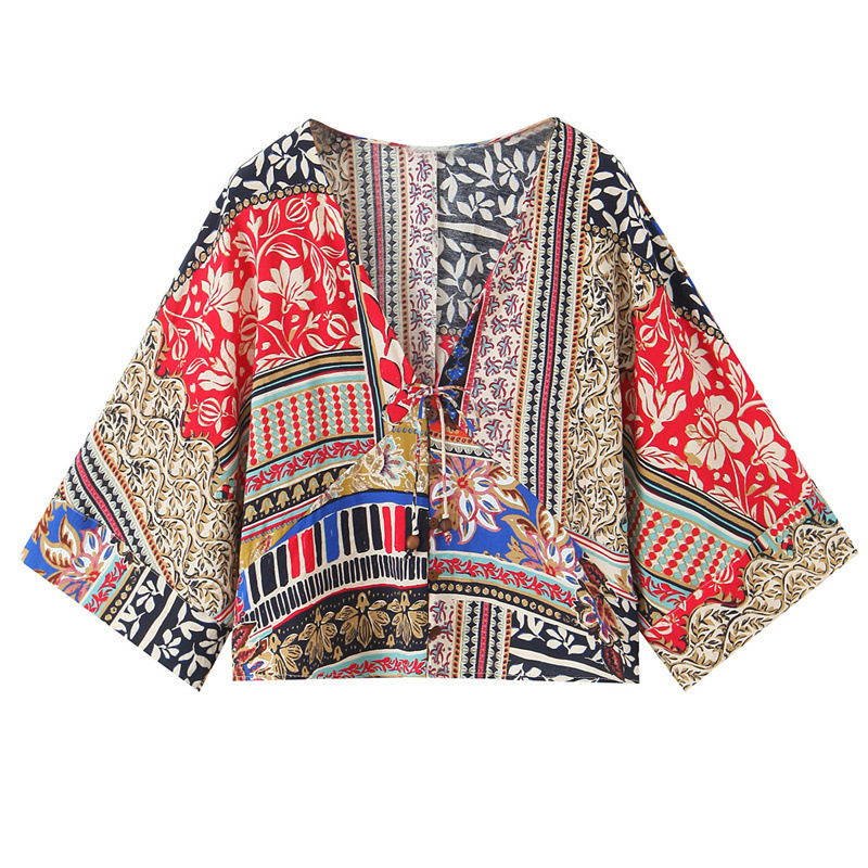 Patchwork Wide Leg Pants Printed Blouse Midi Skirt Dress