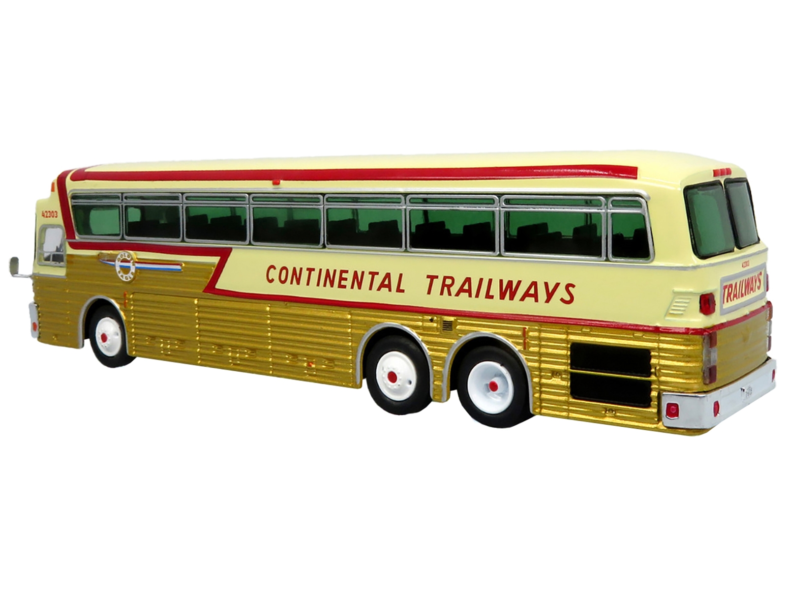 1969 Eagle Model 05 Coach Bus “Golden Eagle – Continental Trailways” Gold Metallic and Cream with Red Stripes Limited Edition to 504 pieces Worldwide 1/87 (HO) Diecast Model by Iconic Replicas
