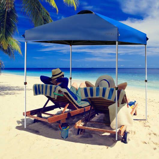 6.6?&nbsp; x 6.6 Feet Outdoor Pop Up Camping Canopy Tent with Roller Bag-Blue – Color: Blue