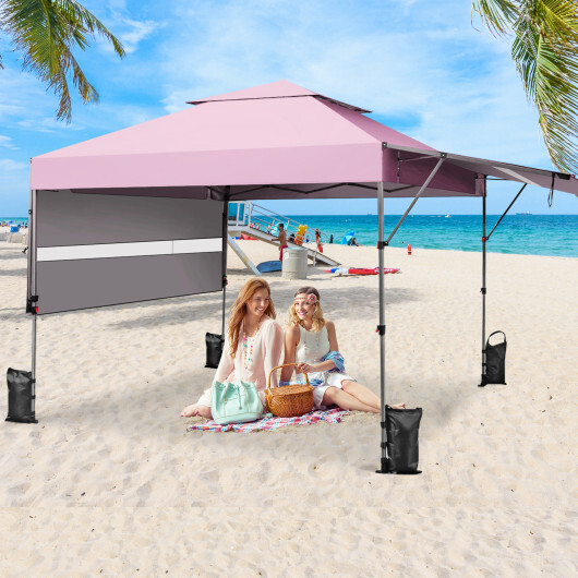 10 x 17.6 Feet Outdoor Instant Pop-up Canopy Tent with Dual Half Awnings-Pink – Color: Pink