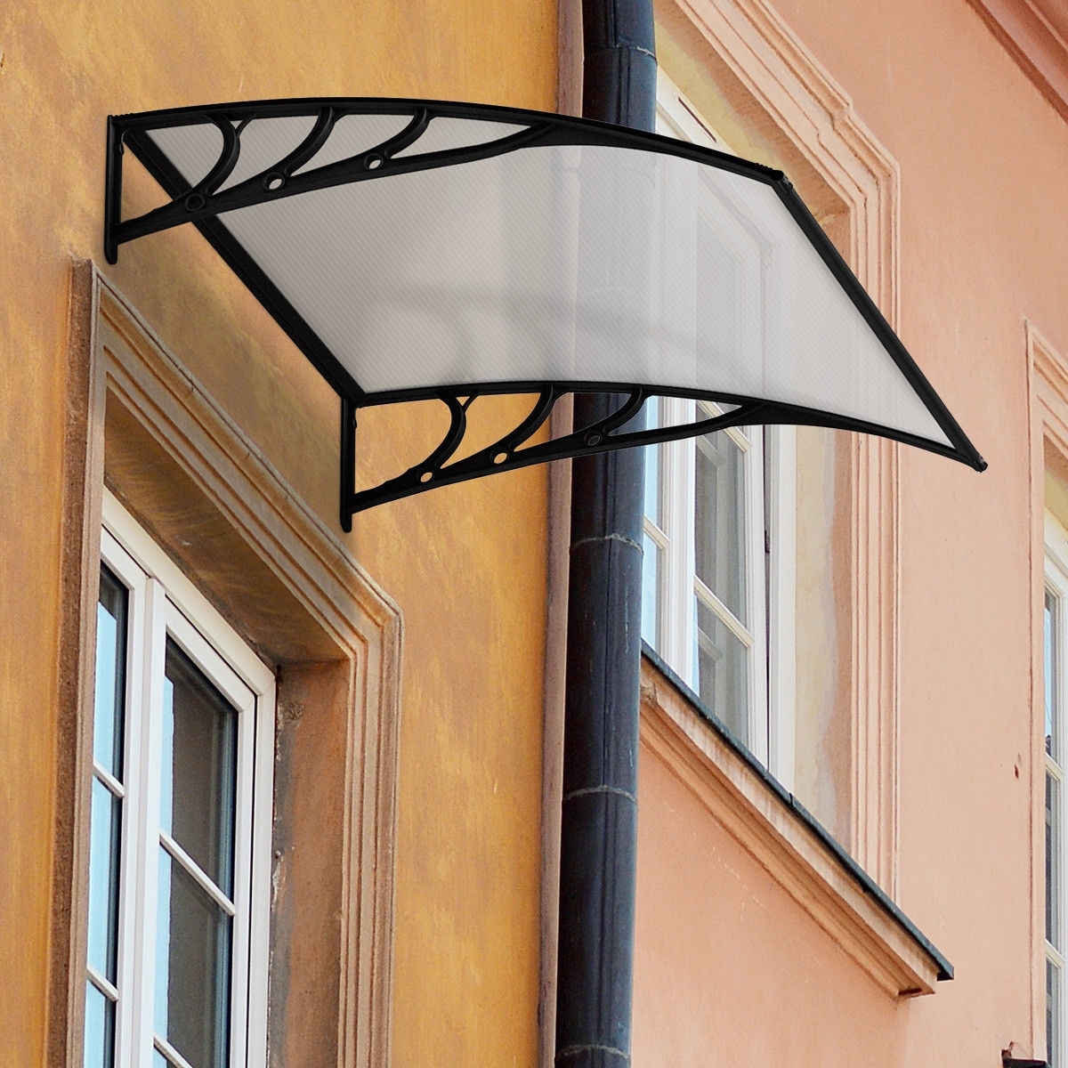 40 x 40 Inch Outdoor Polycarbonate Front Door Window Awning Canopy-Black – Color: Black