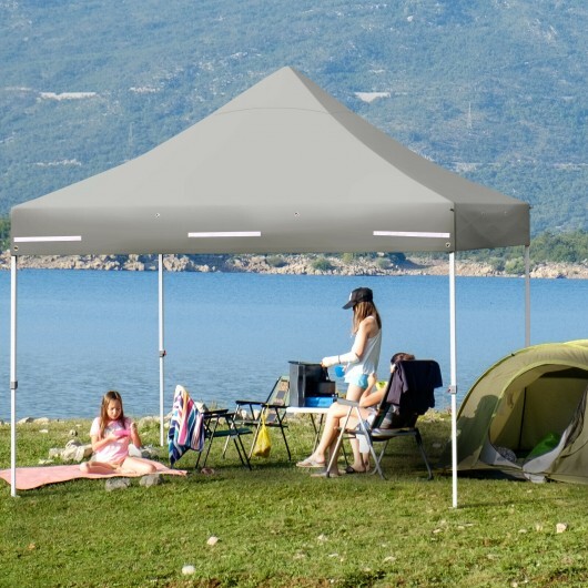 10 x 10 Feet Pop up Gazebo with 4 Height and Adjust Folding Awning-Gray – Color: Gray
